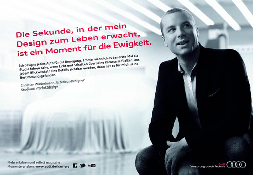 Die beste Personal-Imageanzeige kommt von Audi: „Magische Momente“ wurde mit dem „VDI nachrichten Award 2012“ in Gold ausgzeichnet.
