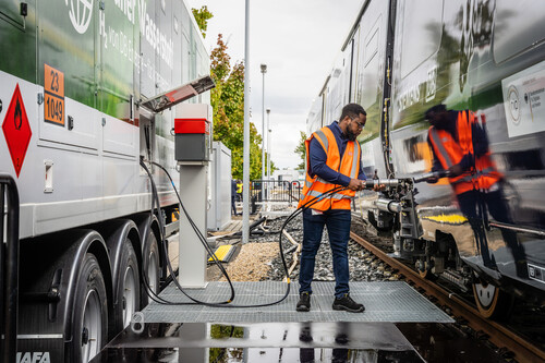 Die Deutsche Bahn und Siemens testen einen Wasserstoffzug und eine mobile Wasserstofftankstelle. 