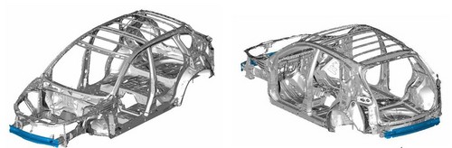 Die neuen Querträger im Mazda CX-5 sind 20 Prozent fester und 4,8 Kilogramm leichter als die bisher verwendeten Komponenten