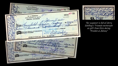Die Original-Schecks von Elvis Presley für den Kauf der neun Triumph-Motorräder.