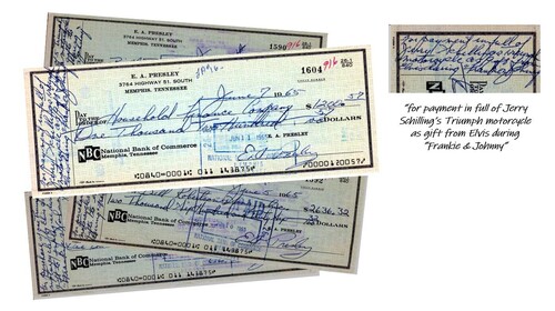 Die Original-Schecks von Elvis Presley für den Kauf der neun Triumph-Motorräder.