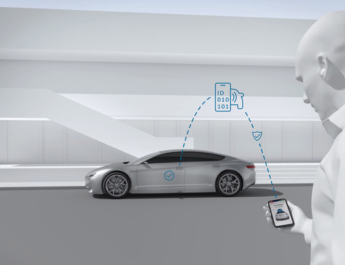 Die Smartphone-App Perfectly Keyless von Bosch öffnet und schließt das Fahrzeug und startet den Motor.