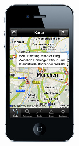 Die Technologie hinter der Bayerninfo-App: PTV xRoute Server. Die Komponente ermöglicht ein dynamisches Routing: Es wird immer die prognostizierte Verkehrslage herangezogen, die dann auf einem Abschnitt vorherrscht, wenn man diesen erreicht.
