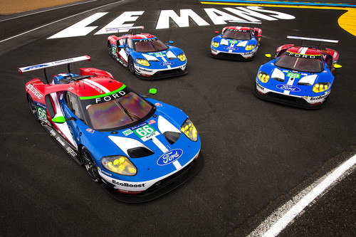 Die vier Ford GT Race für Le Mans 2016. 