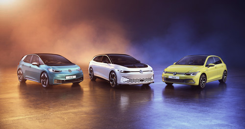 Die Volkswagen-Sieger beim „Automotive Brand Contest 2020“: ID 3, ID Space Vizzion und Golf.
