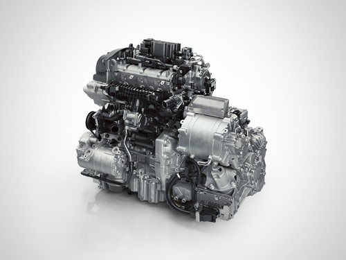 Drei-Zylinder Benzinmotor von Volvo als Twin-Engine-Hybrid.