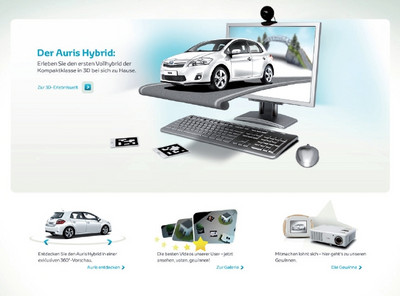 Dreidimensional Probefahrt im Internet mit dem Toyota Auris Hybrid.