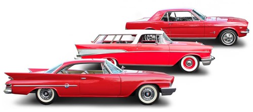 „Drive Home“ (v.u.): Chrysler 300 G (1961), Chevrolet Nomad (1957) und Ford Mustang (1966).