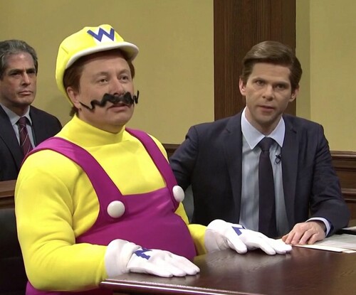Elon Musk als Wario verkleidet in der NBC-Unterhaltungssendung „Saturday Night Live“.