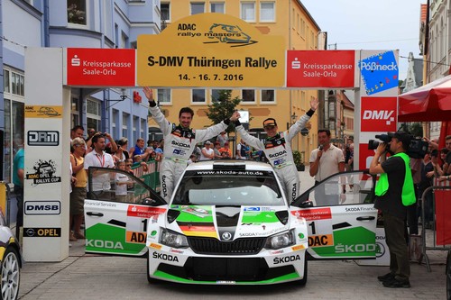 Fabian Kreim und Copilot Frank Christian gewannen im Skoda Fabia R5 die Rallye Thüringen 2017.
