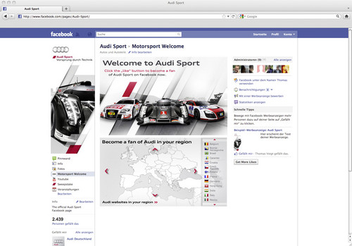 Facebook-Seite von Audi Sport.