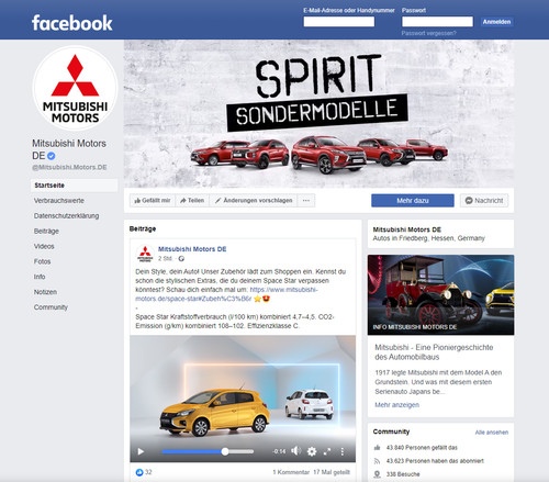 Facebook-Seite von Mitsubishi.