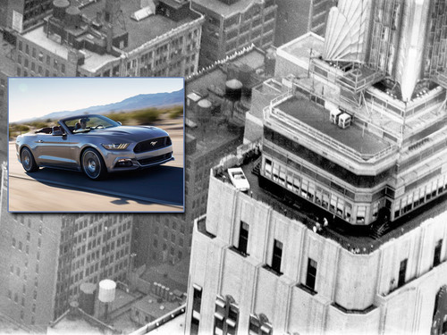 Ford Mustang auf dem Empire State Building in New York.