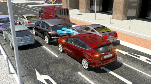 Ford präsentiert Fahrerassistenzsysteme: Active City Stop hat den Focus gerade noch rechtzeitig zum Stehen gebracht.