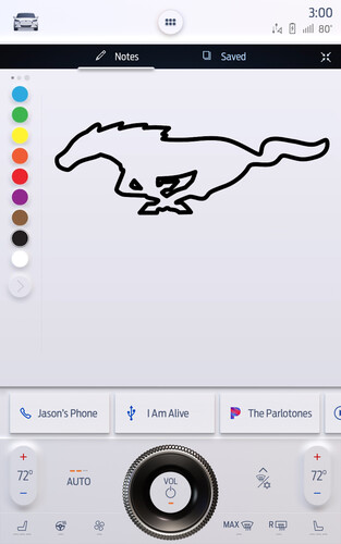 „Ford Sketch“ (engl. Skizze) erlaubt das elektronische Zeichnen und Malen auf dem Touchscreen des Mustang Mach-E.