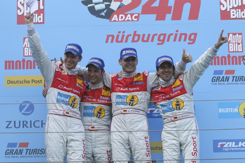 Gewannen für Audi das 24-Stunden-Rennen auf dem Nürburgring 2012: Frank Stippler, Christopher Haase, Marc Basseng und Markus Winkelhock.