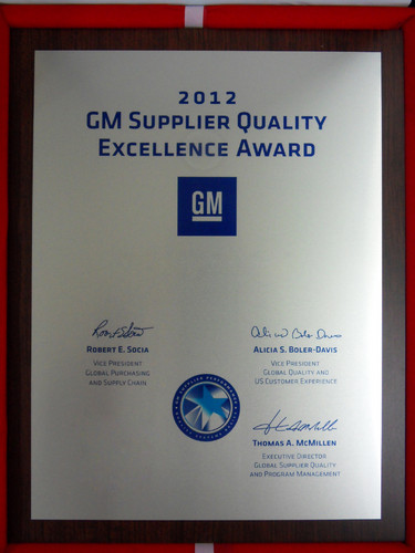GM Supplier Quality Excellence Award.