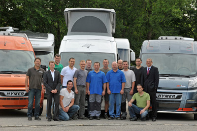 Hymer Car-Modelle und die Mannschaft in Bad Waldsee.