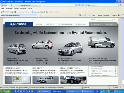 Hyundai Internetseite für Flottenkunden.