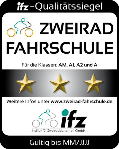 IfZ-Siegel für gute Motorradausbildung einer Fahrschule.