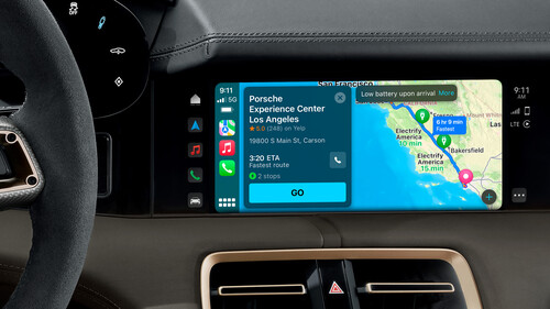In den USA können Besitzer eines Porsche Taycan über Apple Maps EV-Routing die Ladeplanung für längere Strecken vornehmen lassen.
