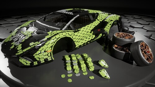 In Originalgröße nachgebauter Lamborghini Sián FKP 37 aus Lego. 
