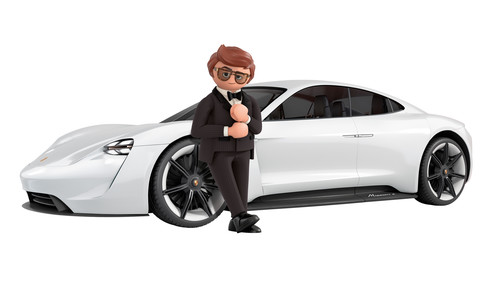 In „Playmobil – Der Film“ fährt die Figur des Geheimagenten Rex Dasher einen weißen Porsche Mission E.