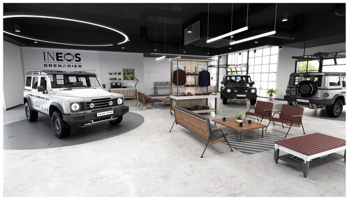 Ineos Grenadier in einem Autohaus (Visualisierung eines Händlers).