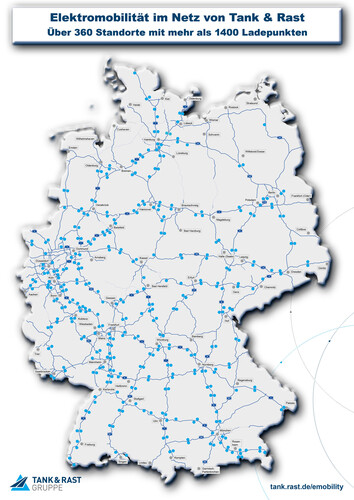 Infografik: Ladepunkte im Tank&amp;Rast-Netz in Deutschland.