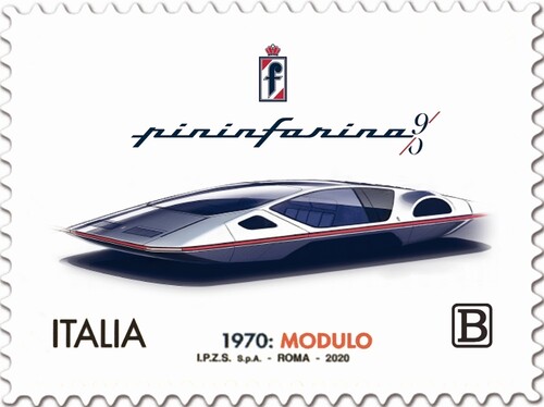 Italienische Briefmarke zum 90-jährigen Bestehen von Pininfarina.