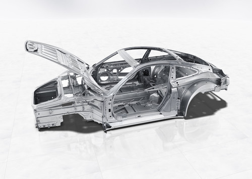 Karosserie-Rohbau des Porsche 911.