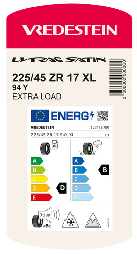 Kennzeichnungspflicht bei Autoreifen: Beispiel eines Vredestein-Labels.