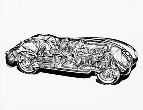 Konstruktionszeichnung des Jaguar C-Type (1953).