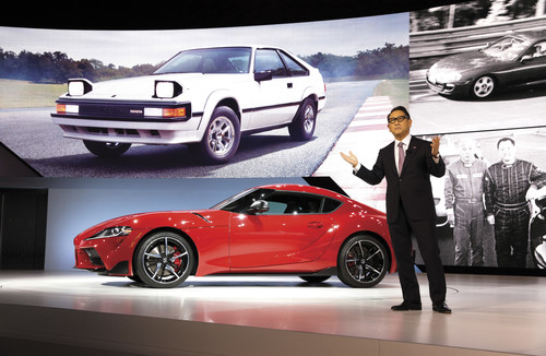 Konzernchef Akio Toyoda bei der Weltpremiere des Toyota GR Supra auf der NAIAS 2019.