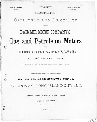 Kooperation mit William Steinway: Produktkatalog mit Preisliste aus dem Jahr 1891.