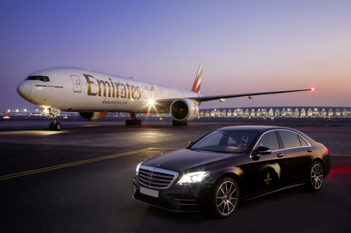 Kooperation zwischen Mercedes-Benz und Emirates Airline: Exkluisver Chaufferservice mit der S-Klasse. in Dubai