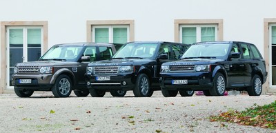 Land Rover Discovery, Rang Rover und Range Rover Sport (von links).