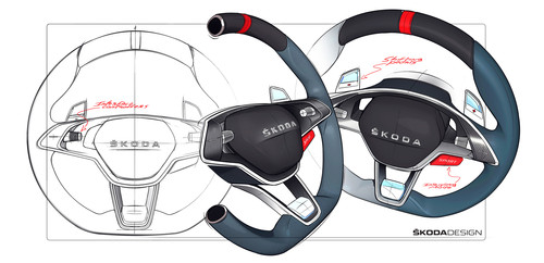 Lenkrad-Skizze des Skoda Vision RS.