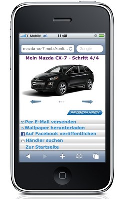 Mazda bietet Informationen zum CX-7 auf dem Handy.