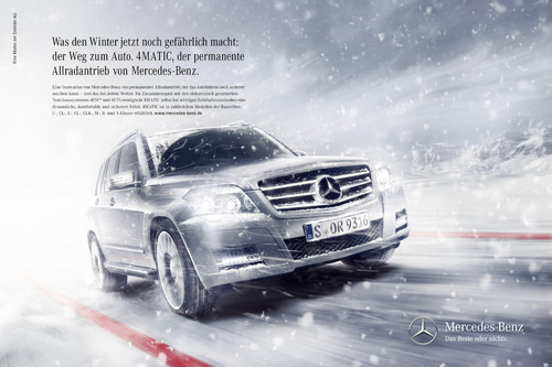 Mercedes-Benz startet Werbekampagne zu permanentem Allradantrieb 4Matic: Technologie schlägt Meteorologie.