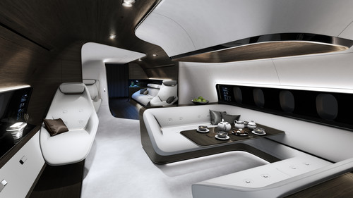 Mercedes-Benz Style und Lufthansa Technik entwickeln gemeinsam ein luxuriöses Kabinenkonzept für Kurz- und Mittelstreckenflugzeuge.