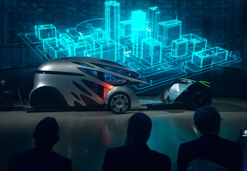 Mercedes-Benz Vision Urbanetic: ein Modul für den Personentransport wird auf die Plattform - genannt Skateboard - geschoben.