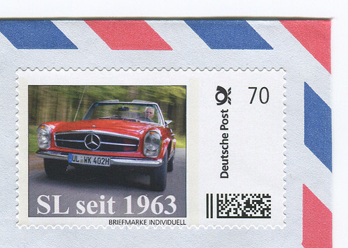 Mercedes SL „Pagode“ als Briefmarke.