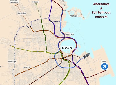 Metro-Linien im Großraum Doha aus dem Schlussbericht des Traffic Masterplans für Katar.