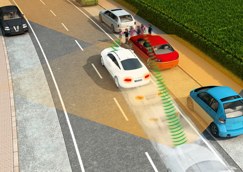 Mit entsprechenden Transpondern könnten Autos auch verdeckte Fußgänger oder Radfahrer erkennen.