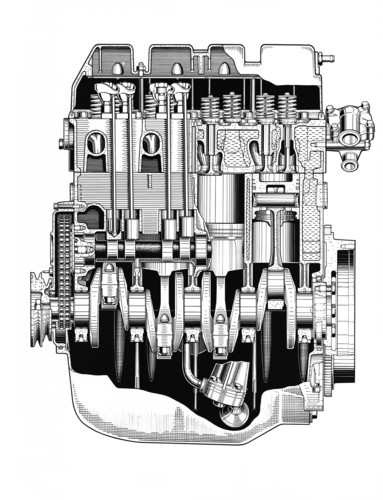 „Mitteldruckmotor“ des ersten Audi (1965). Die Konstruktion geht auf die Mercedes-Benz-Entwicklung M 118 zurück