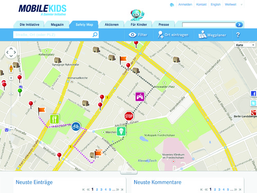 Mobile-Kids Safety Map mit neuen Wegplaner-Funktionen für sichere Wege.