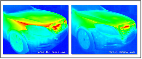 Motorraumkapselung „Eco Thermo Cover“ im Mercedes-Benz S 300 Bluetec Hybrid (rechts).