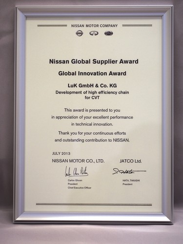 Nissan Global Supplier Award für LuK (Schaeffler).