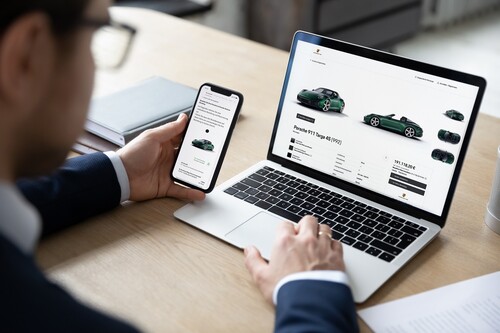 Online-Fahrzeugvertrieb von Posche für Neu- und Gebrauchtwagen.